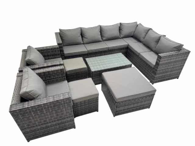Fimous Rattan Garden Furniture Set with 2 Chairs 3 Stools Dark Grey Mixed Dark Grey Unisex