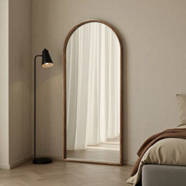 Yearn Solid Oak Full Length Arch Warm Wood Wall Mirror