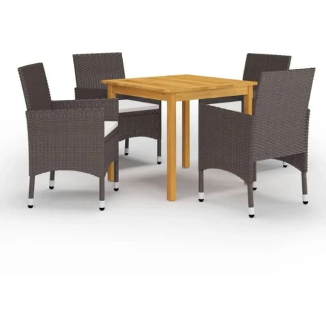 VIDAXL 5 Piece Garden Dining Set with Cushions Brown Vidaxl 8720286851913