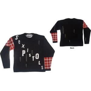 The Sex Pistols - Distressed Tartan Logo Unisex Large Jumper - Black
