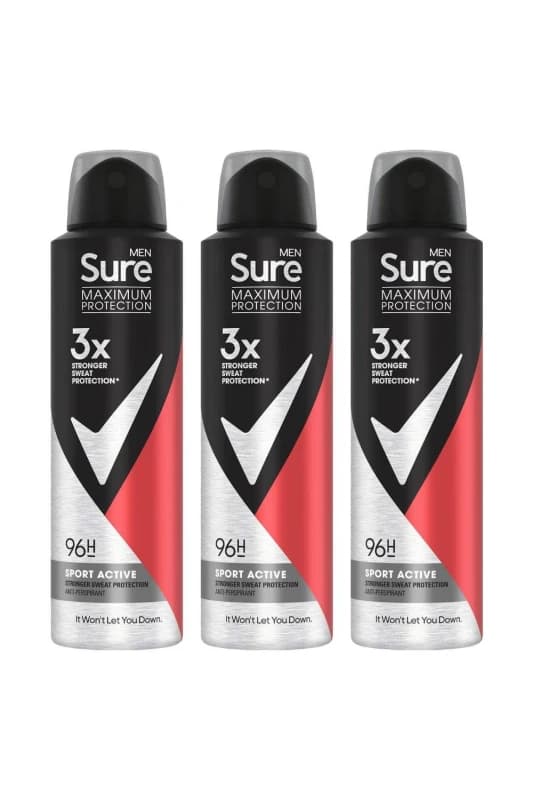Sure Men Protection 96H 'Antiperspirant Deodorant' Sport Active, 3x150ml White male
