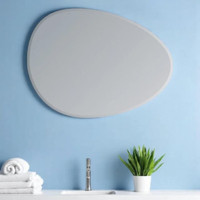 Showerdrape Angel Oval Wall Mounted Frameless Bevelled Edge Bathroom Mirror 70 x 50cm Silver