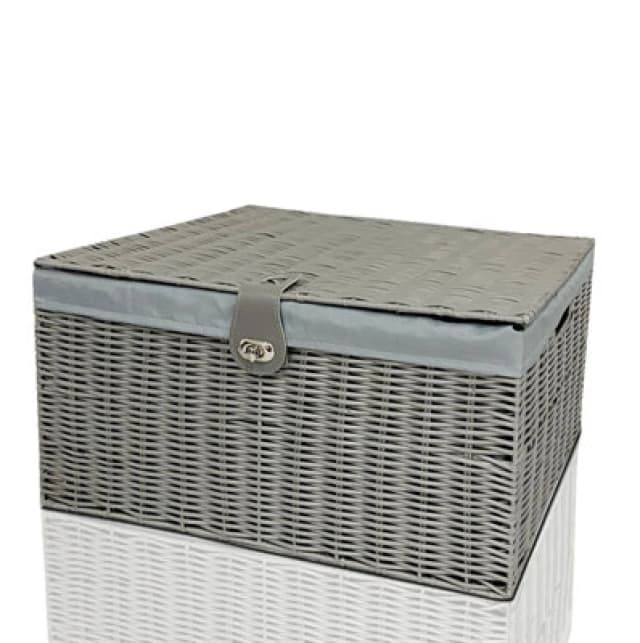 Clarisworld Resin Woven Hamper Basket Storage Chest Trunk Hamper/Kids Toy with Lid, Lock and Removable Lining Grey unisex