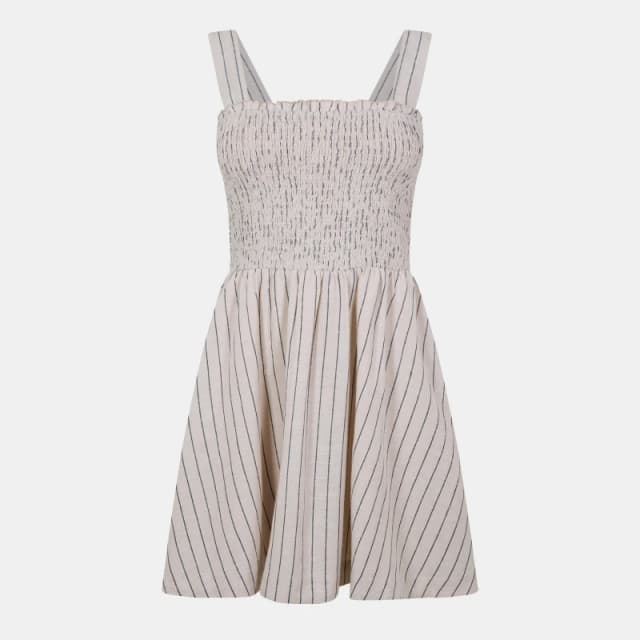 Jack Wills Shirred Skater Dress Natural Stripe female 6 (2XS)