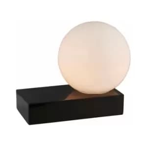 Loops - Gloss Black Designer Marble Base Table Lamp Light & Opal Sphere Glass Shade