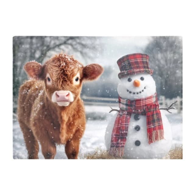 Warren Reed Designer Baby Highland Cow And A Snowman Chopping Board