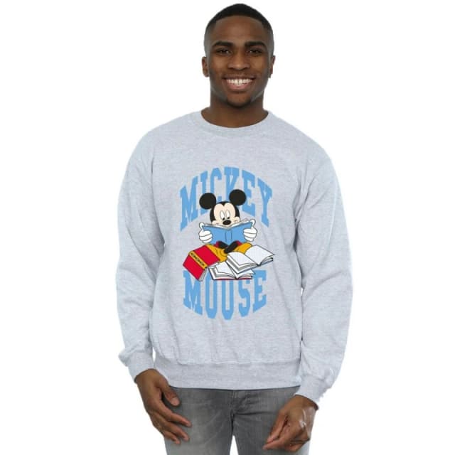 Disney Men Reading Books Mickey Mouse Sweatshirt in Grey Size: Small Grey S Male 5063376462624