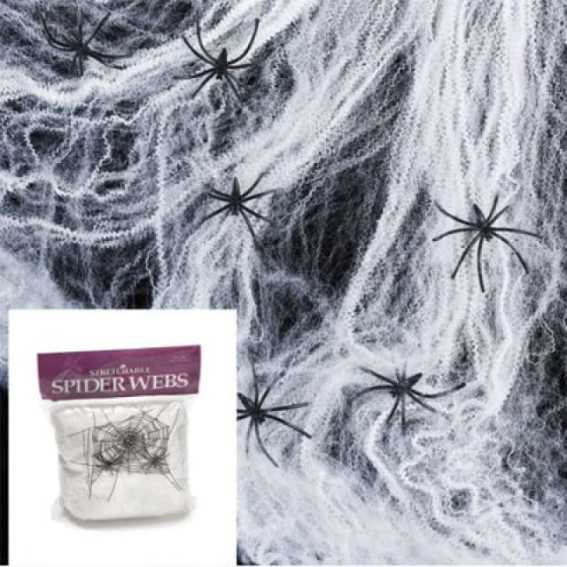 Shatchi 5Pk Halloween Spider Web With 4 Spiders - Stretchable White Cobweb Decoration