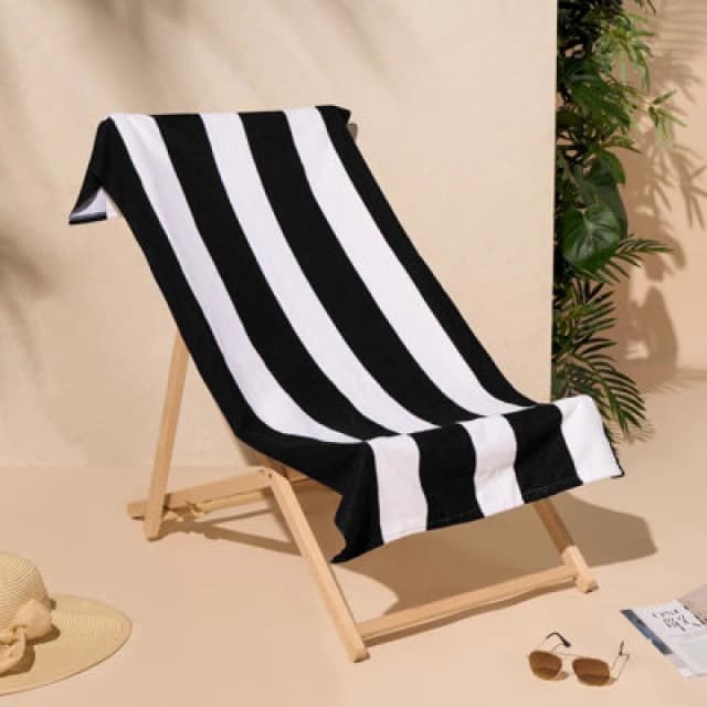 OHS OHS Stripe Towel Bath Quick Dry Summer Travel Microfibre Absorbent Swim in Black Size: Bath Towel Black Bath Towel Unisex 5027434181131