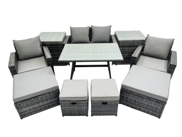 Fimous 8 Seater Outdoor Table Double Seat Sofa 2 Side Tables 4 Stools Set in Dark Grey Dark Grey Unisex