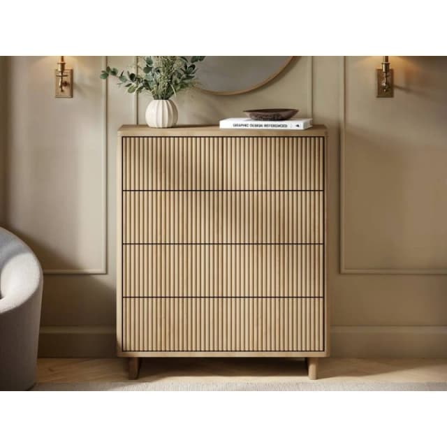 Solace+Co Velmor Ribbed Chest of 5 Drawers in Light Oak Light Oak Unisex