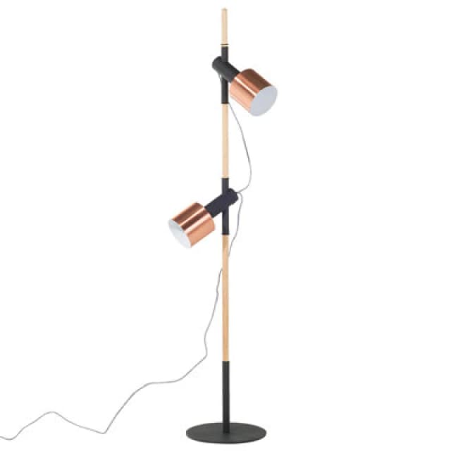 Beliani Floor Lamp Owens Adjustable Oak Wood Black