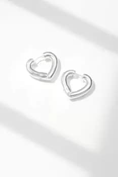 Recycled Silver Polished Chubby Heart Sleeper Hoop Earrings