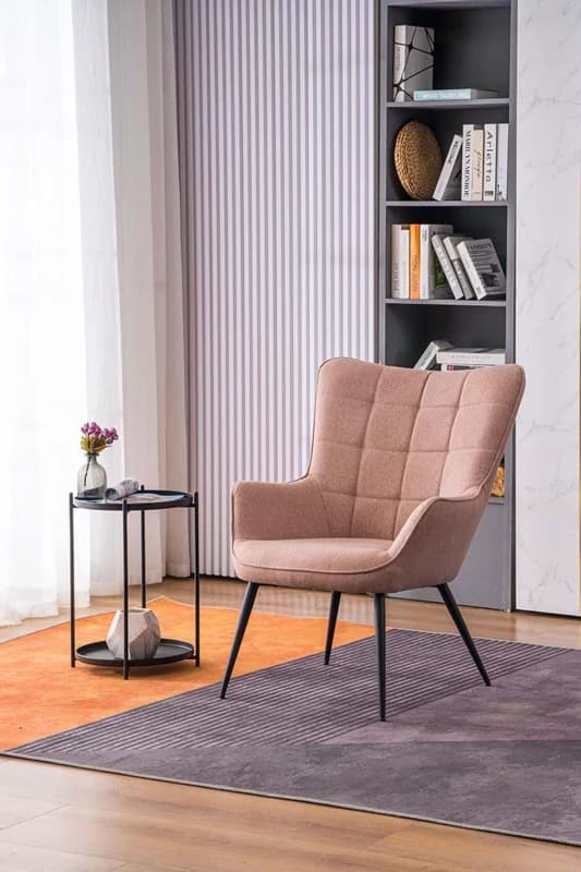 More4Homes Vera Fabric Occasional Living Room Bedroom Modern Metal Legs Accent Chair Armchair (Pink)