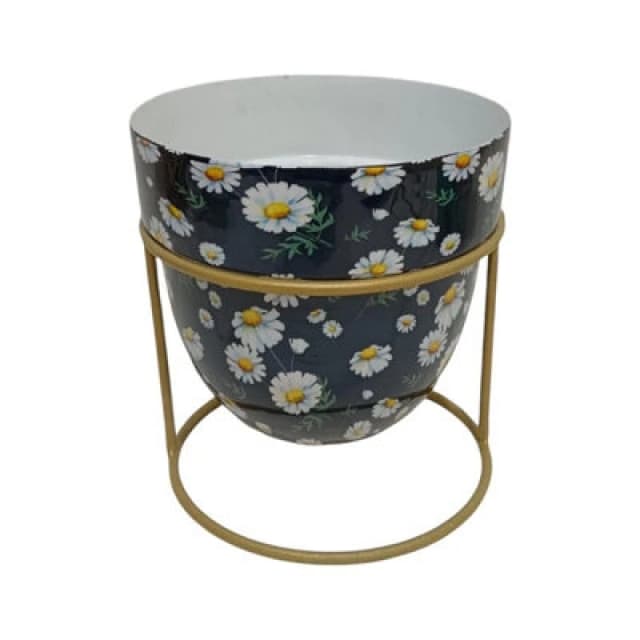 Minster Flower Print Design Planter In Stand - L13 X W13 X H13 Cm