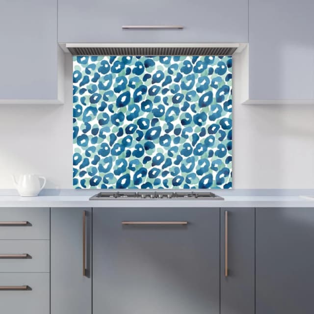 Warren Reed - Designer Exotic Rainforest Leaves Kitchen Splashback in Blue Size: 900mm x 650mm Blue Unisex 900mm x 650mm