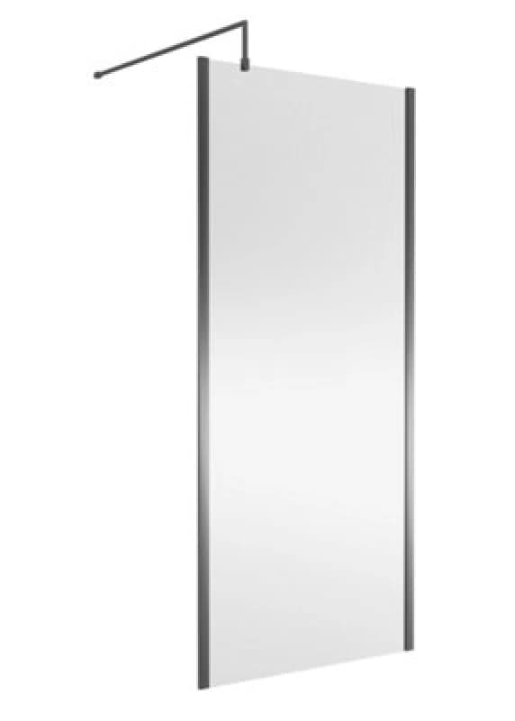 Nuie Wetroom Screen Outer Frame, Durable Frameless Fixed Bathroom Glass Shower Screen In Brushed Pewter Finish, 900mm