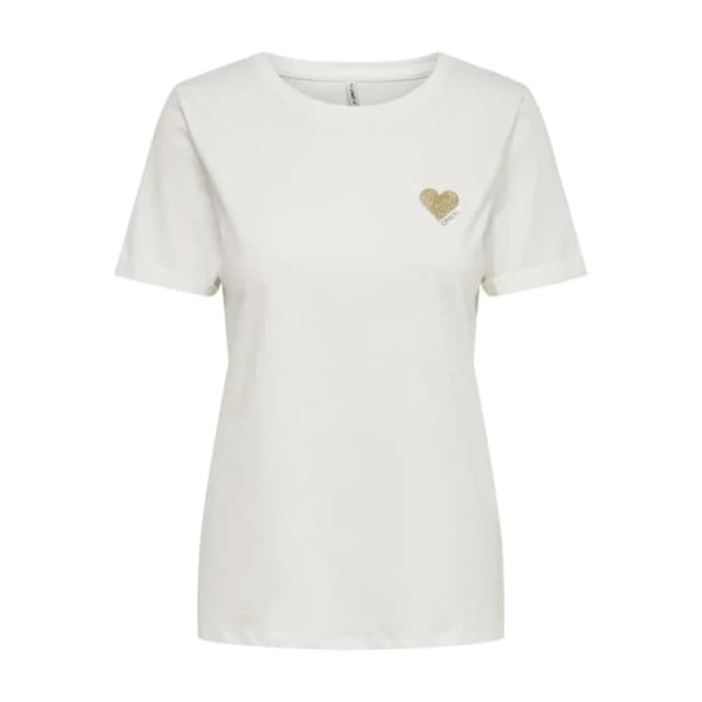 Only Small Heart Print T-Shirt Ecru Women XS;S;M;L;XL
