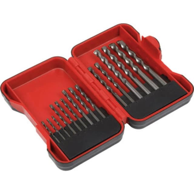 Loops 15 Piece Masonry Drill Bit Set - Tungsten Steel Drills - Assorted Sizes Metallics