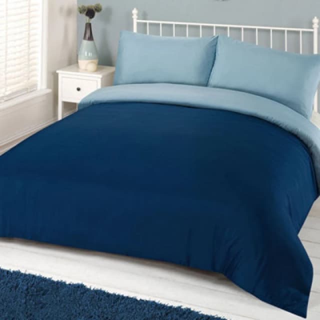 OHS OHS Plain Dyed Reversible Duvet Cover Cover with Pillowcase Set in Navy Size: Single Navy Single Unisex 5027434099405