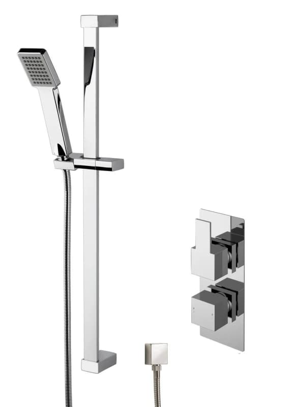 Balterley Concealed Square Twin Valve Slide Rail Kit Shower Bundle Set Chrome Silver