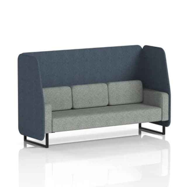 Brixworth 3 Seater Open Office Booth with Black Legs in Rivet Fabric - Crucible Panels and Prime Sofa