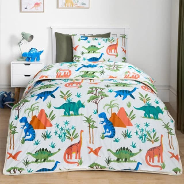 OHS OHS Dino Coverless Duvet Pillowcase 10.5 Tog Quilt Camping Soft Bedding Set in Light Grey Size: Single Light Grey Single Unisex 5027434197125