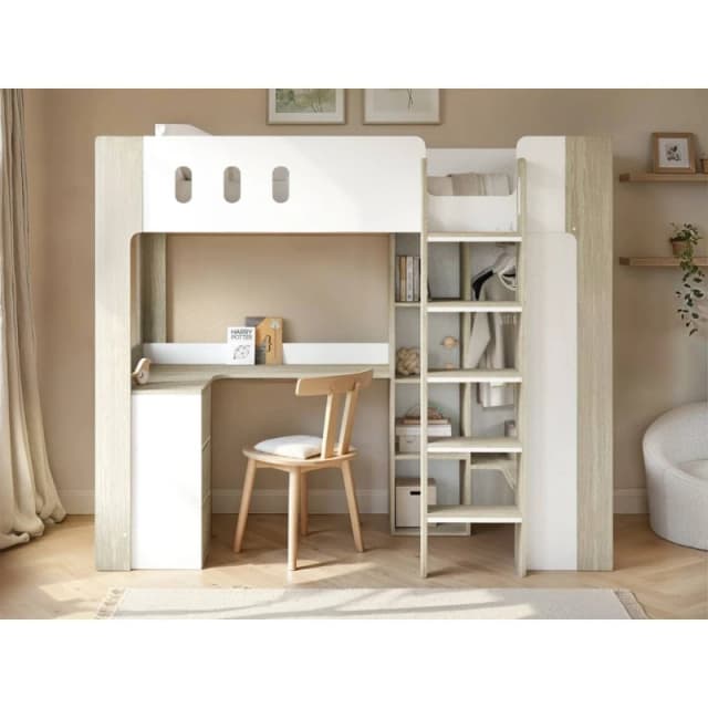 Flair Willow High Sleeper with Desk & Storage White & Oak Size: Single White Unisex Single