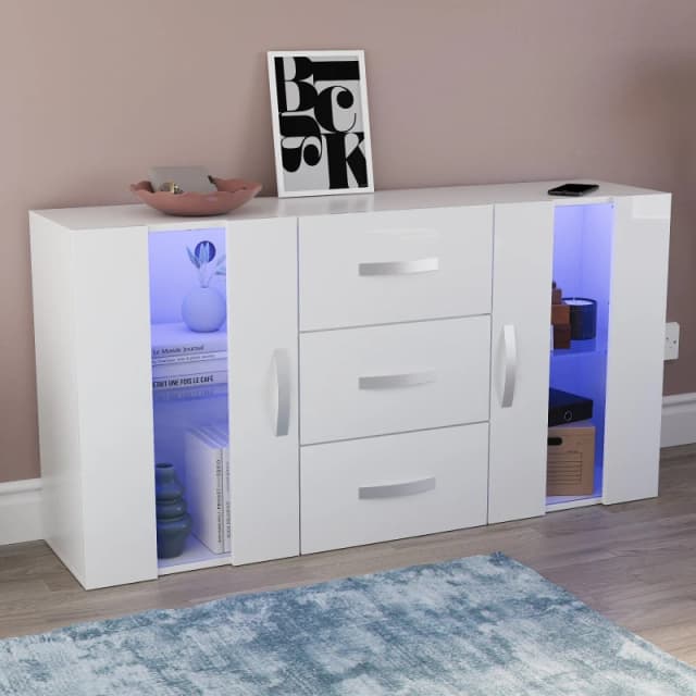 Lassic Astro 2 Door 3 Drawer Multi LED Sideboard White unisex 3 Drawer