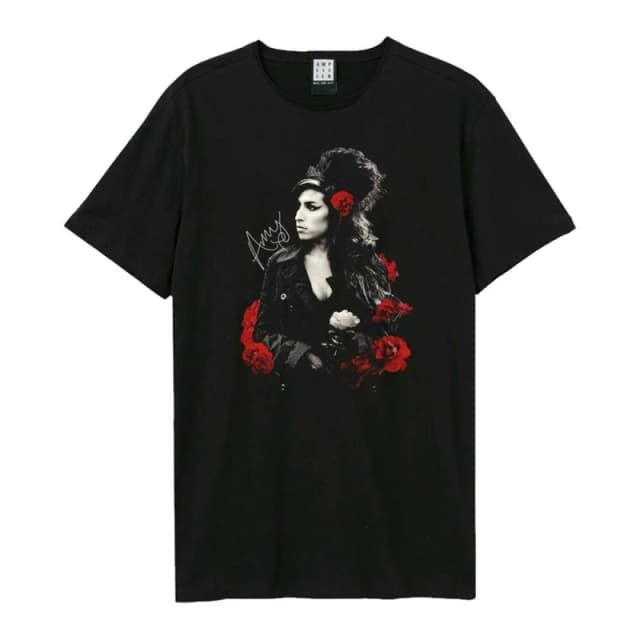 Amplified Mens Poses With Roses Amy Winehouse T-Shirt in Black Size: XS Black Male XS