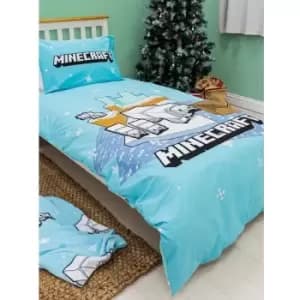 Panel Polar Bear Duvet Cover Set (Single) (Light Blue/White/Black) - Light Blue/White/Black - Minecraft
