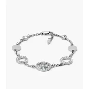 Fossil Womens Val Mosaic Mother-Of-Pearl Disc Station Bracelet - Gray / Silver