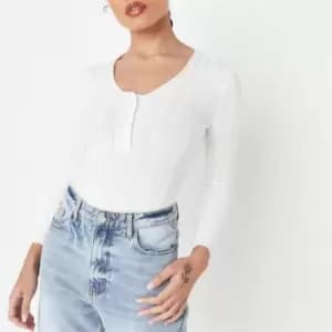 Missguided Petite Rib Button Bodysuit - White