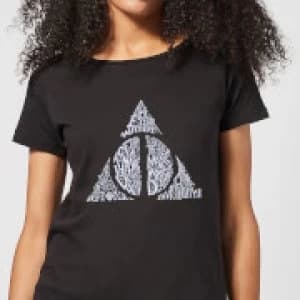 Harry Potter Deathly Hallows Text Womens T-Shirt - Black