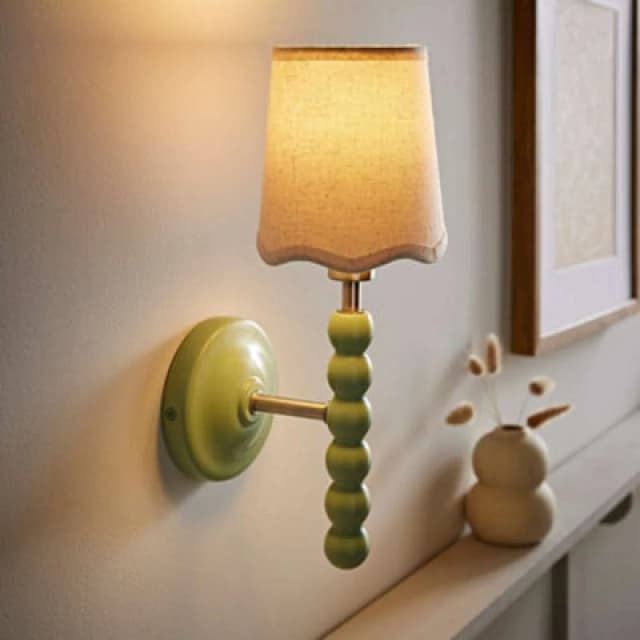 ValueLights ValueLights Bobbins Pastel Bobble Wall Light and Natural Linen Trim Lamp Shade in Pale Green Pale Green One Size Unisex 5059406067914