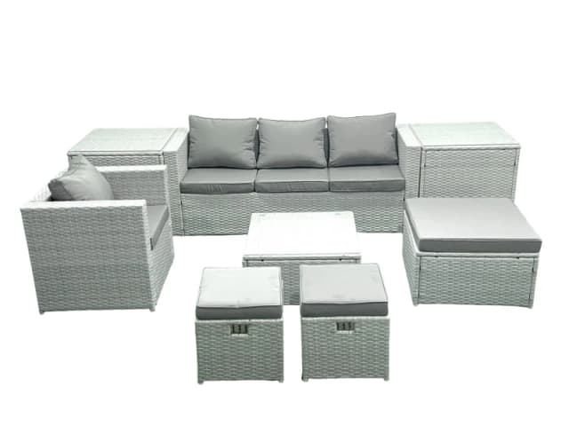 Fimous Garden Outdoor Furniture Set 7 Seater Rattan Sofa Set with 3 Footstools Armchair 2 Side Tables Light Grey Mixed Light Grey