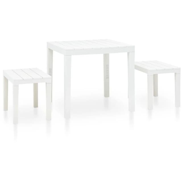 VIDAXL Garden Table with 2 Benches Plastic White Vidaxl 48777