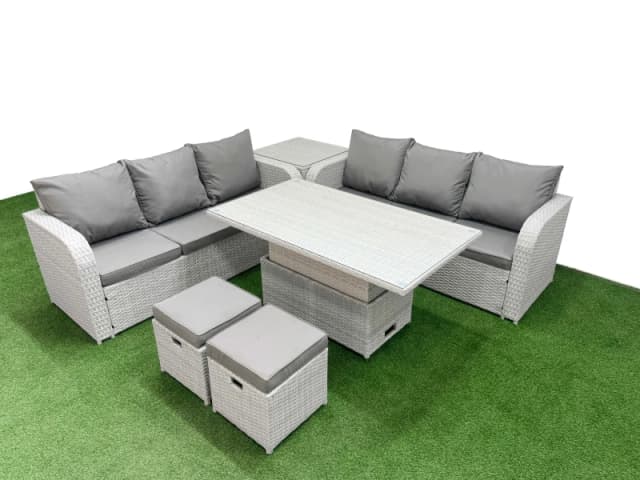 FIMOUS Fimous - Outdoor Garden Furniture Sets 8 Seater Wicker Rattan Furniture Sofa Sets with Adjustable Lifting Dining or Coffee Table high Back Loun