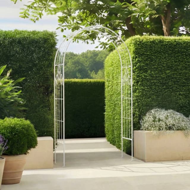 Charles Bentley Antique White Leaf Design Rustic Metal Garden Arch