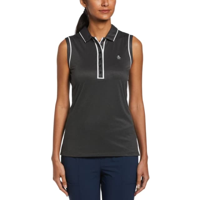 Original Penguin Golf Womens Sleeveless Performance Polo Shirt Caviar female 10 (S)