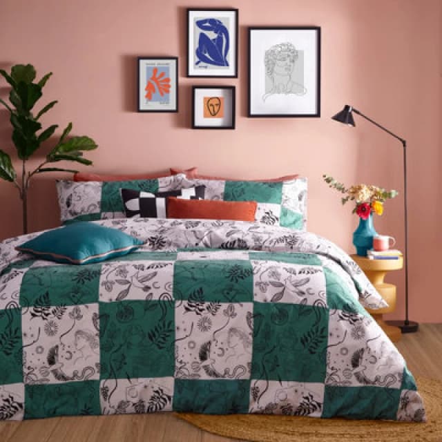 Furn Furn Mythos Checkerboard Printed Reversible Duvet Cover Set in Jade Size: King Jade King Unisex 5025532733047