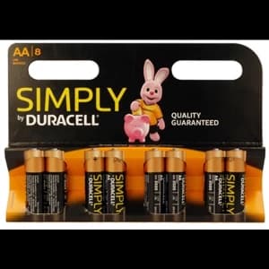 Duracell Simply Alkaline Pack of 8 AA Batteries