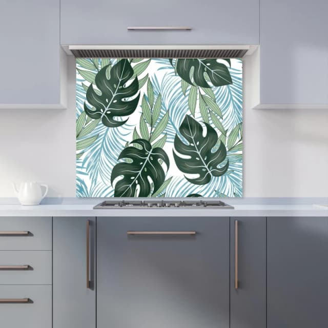 Warren Reed - Designer Tropical Pattern, Bright Plants, Flowers Kitchen Splashback in Green Size: 600mm x 750mm Green Unisex 600mm x 750mm