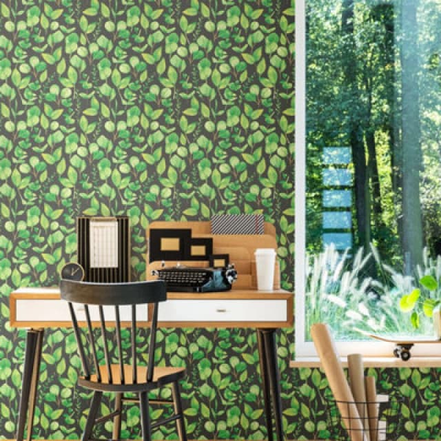 Hoopla Walls Watercolour Leaves - Forest Greens 10M Wallpaper