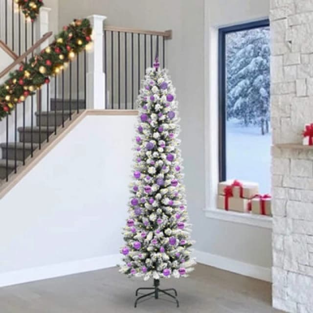 vidaXL Artificial Christmas Tree with 300 LEDs, Lilac Balls Green and white 240 cm, Green 3396135