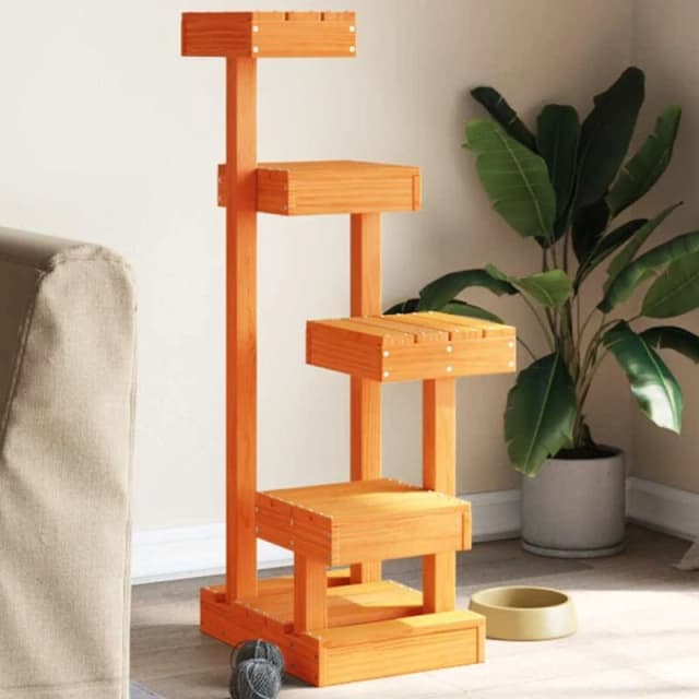 VIDAXL Cat Tree Wax Brown 45.5x49x103cm Solid Wood Pine Vidaxl 8721102631368