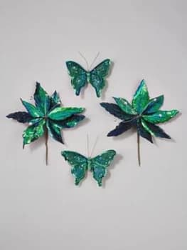 Gisela Graham 4 Pack Poinsettia and Butterfly Clip On Tree Decorations
