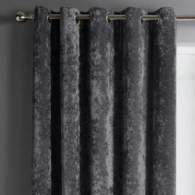 Intimates Crushed Velvet Ready Made Eyelet Curtains - Charcoal