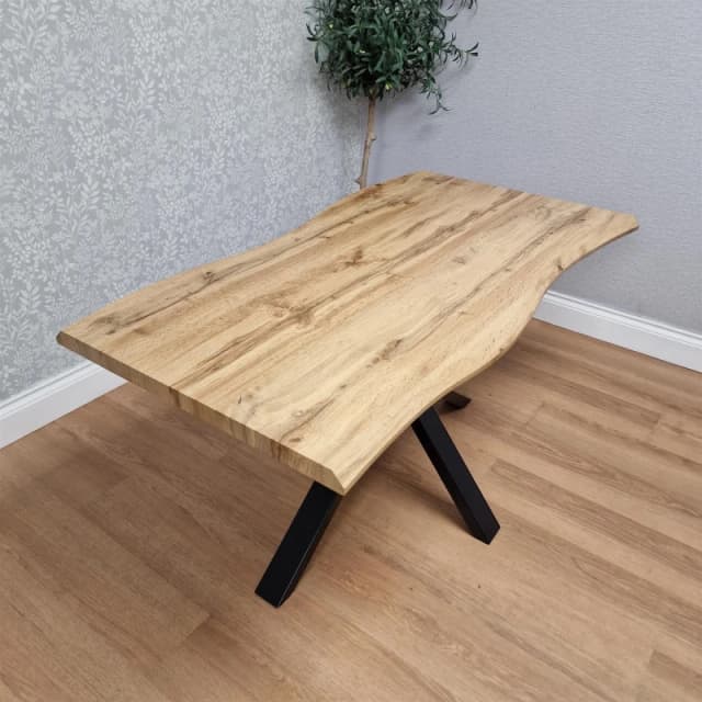 Kosy Koala Durable Wooden Dining Table With X-Shaped Iron Legs, Curved Edge For Dining, Work, Or Study (Length 140Cm)