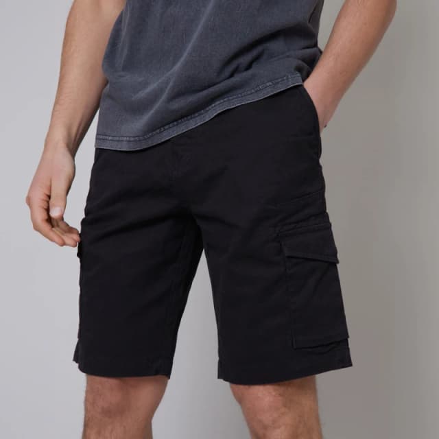 Threadbare 'Battlecraft' Cotton Cargo Shorts With Stretch Black